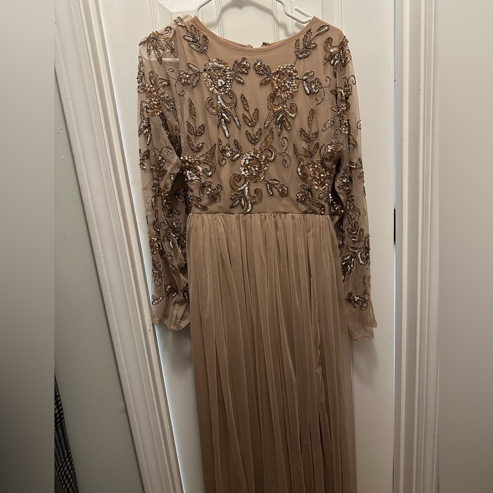(NWOT) Embellished Long Sleeve Maxi Dress (Blush Pink - Size 8)